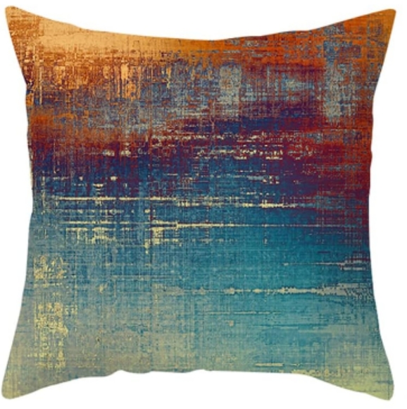 Set of 4 Abstract Blue Orange Soft Velvet Pillow Covers 18" Square Zip New #2 - Picture 3 of 9